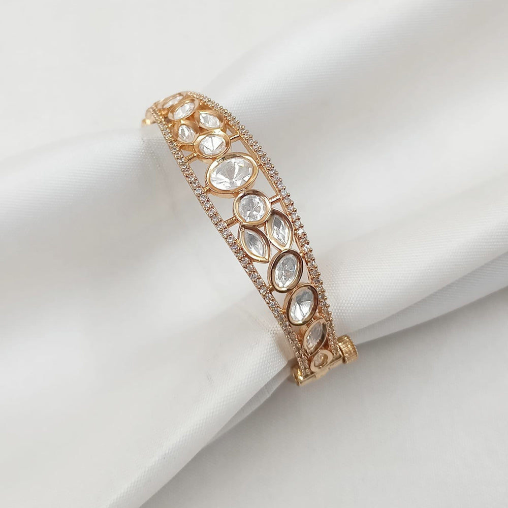 NAFJ Designer Gold Plated Polki Kundan Openable Bracelet