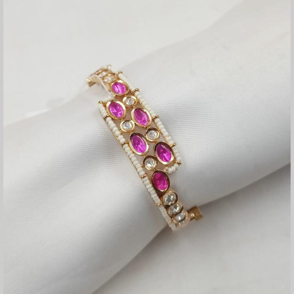 NAFJ Designer Gold Plated Polki Kundan Openable Bracelet