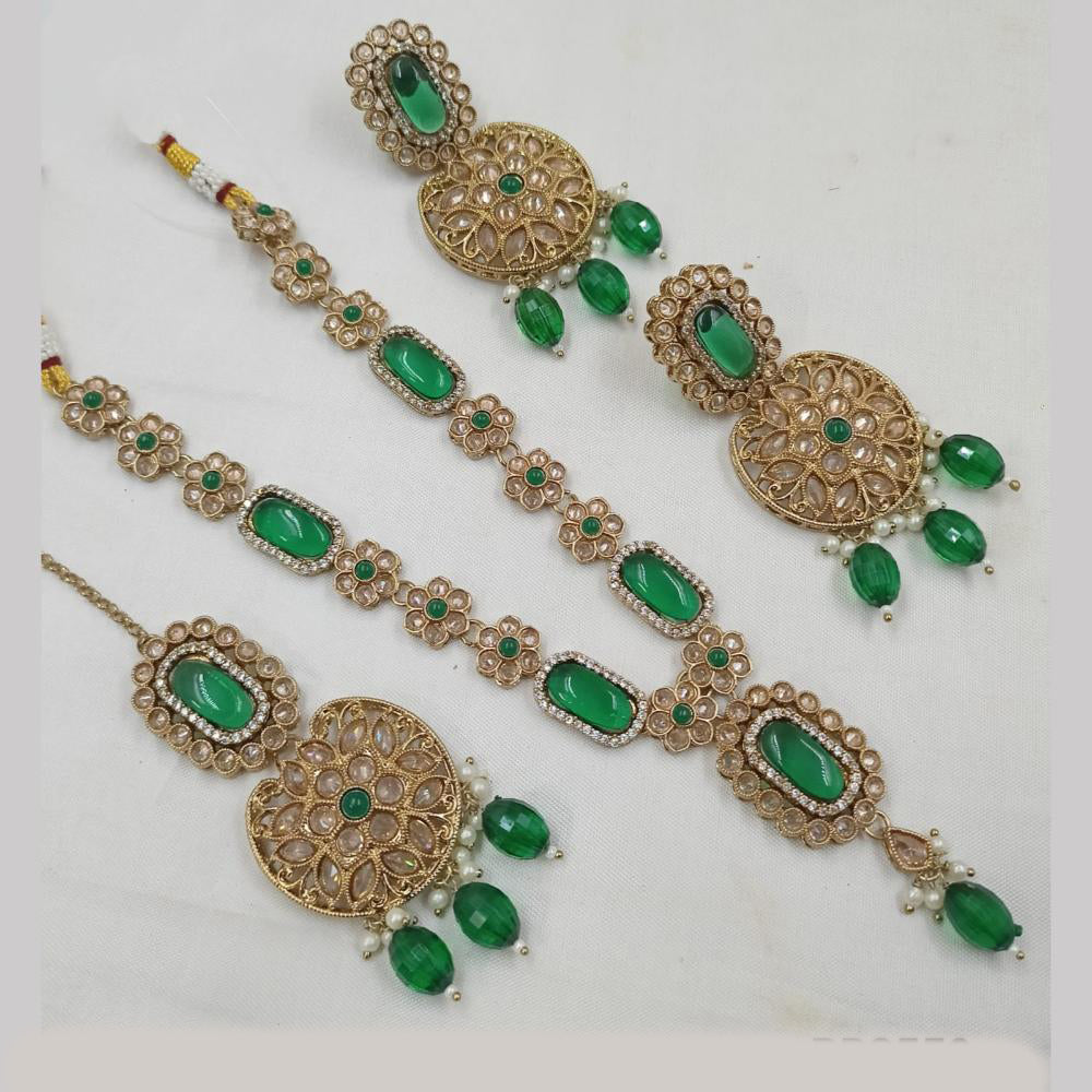 NAFJ Gold Plated Elegant Ethnic Crystal And Beads Necklace Set