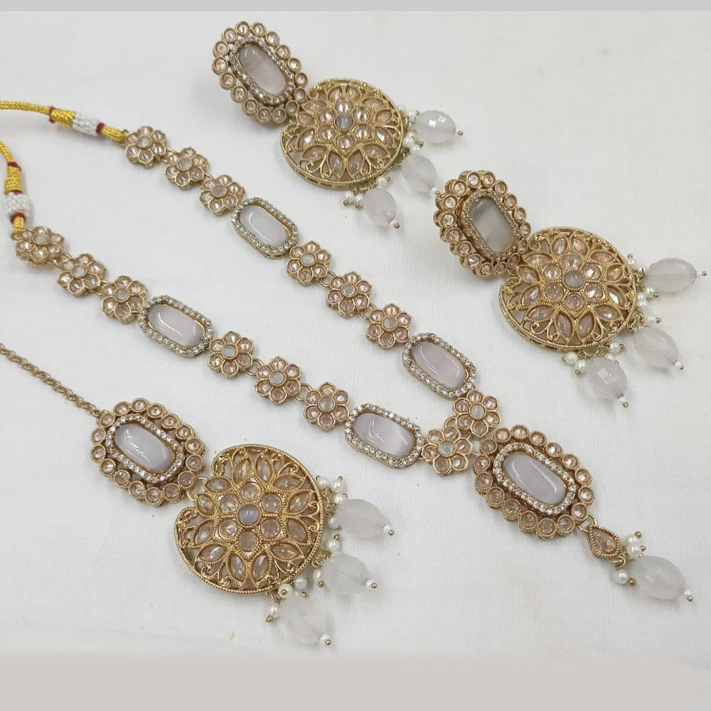 NAFJ Gold Plated Elegant Ethnic Crystal And Beads Necklace Set