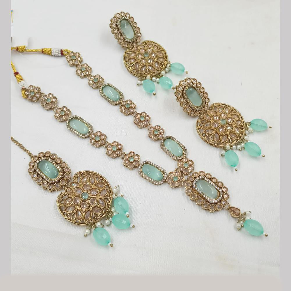 NAFJ Gold Plated Elegant Ethnic Crystal And Beads Necklace Set
