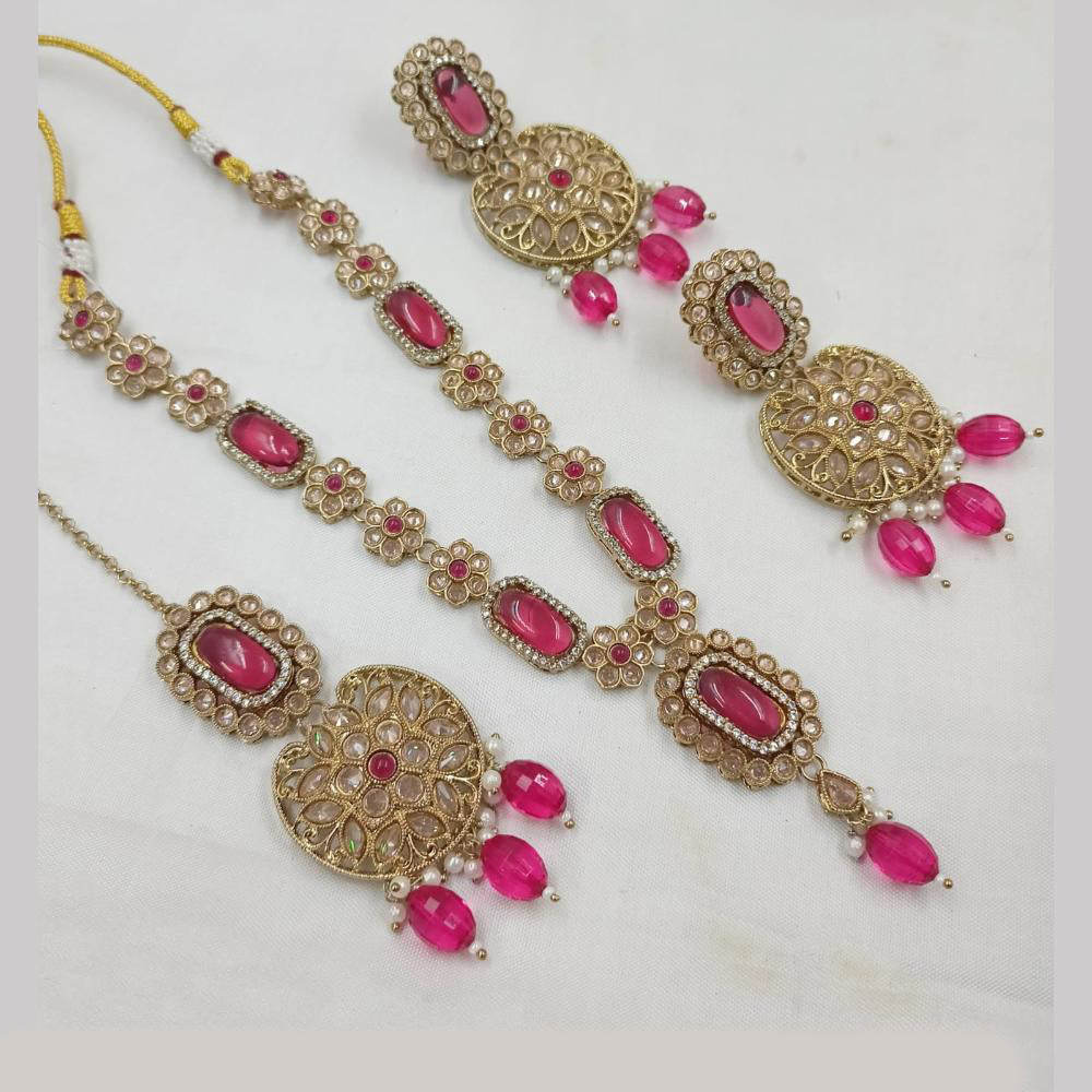 NAFJ Gold Plated Elegant Ethnic Crystal And Beads Necklace Set