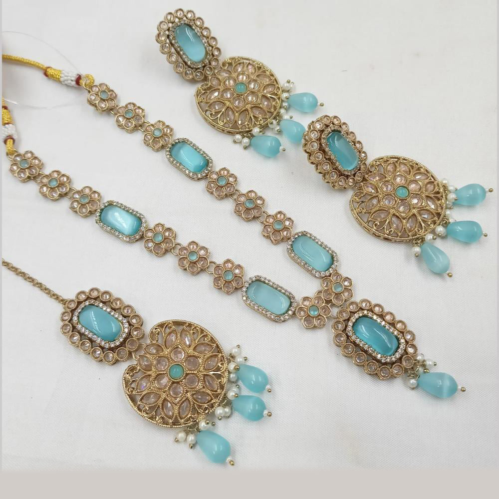 NAFJ Gold Plated Elegant Ethnic Crystal And Beads Necklace Set