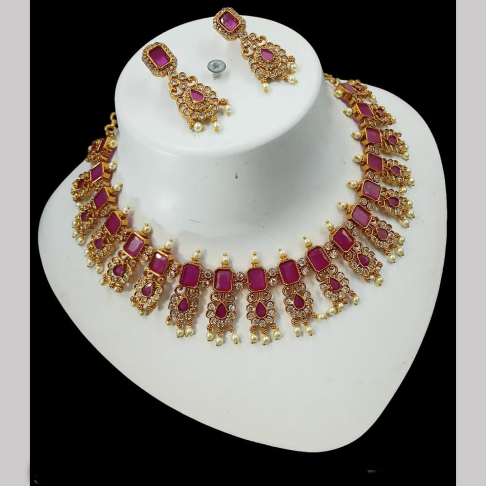 NAFJ Gold Plated Elegant Ethnic Crystal And Beads Necklace Set