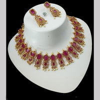 NAFJ Gold Plated Elegant Ethnic Crystal And Beads Necklace Set
