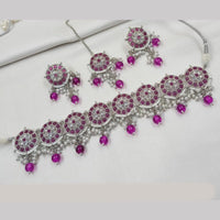 NAFJ Silver Plated Elegant Ethnic Crystal And Beads Choker Necklace Set