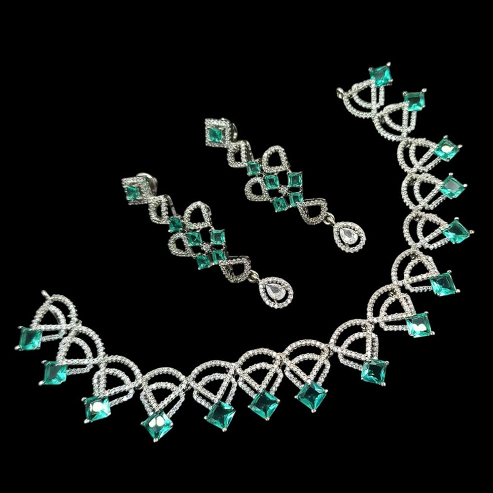 NAFJ Glamorous Silver Plated American Diamond Necklace Set