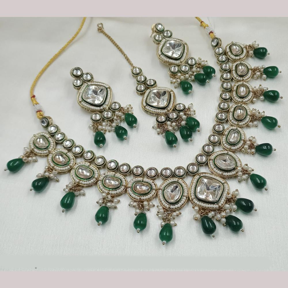 NAFJ Gold Plated Kundan And Beads Necklace Set
