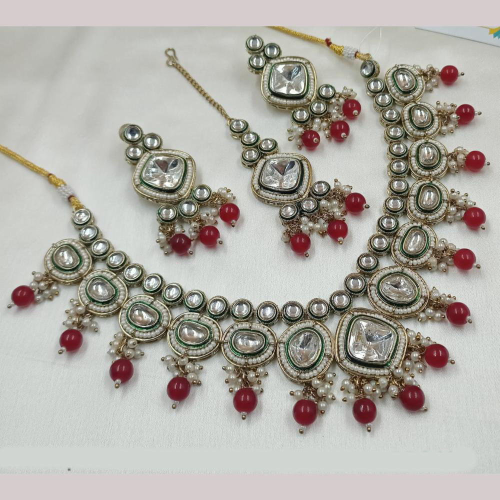 NAFJ Gold Plated Kundan And Beads Necklace Set