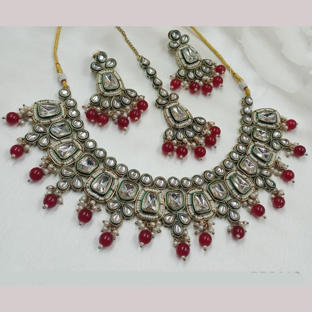 NAFJ Gold Plated Kundan And Beads Necklace Set