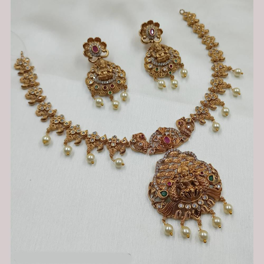 NAFJ Gold Plated Austrian Stone And Pearl Temple Necklace Set