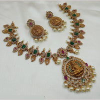 NAFJ Gold Plated Austrian Stone And Pearl Temple Necklace Set
