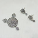 NAFJ Silver Plated American Diamond Pendant Set