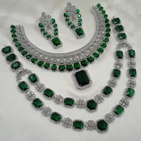 NAFJ Silver Plated American Diamond Necklace Combo