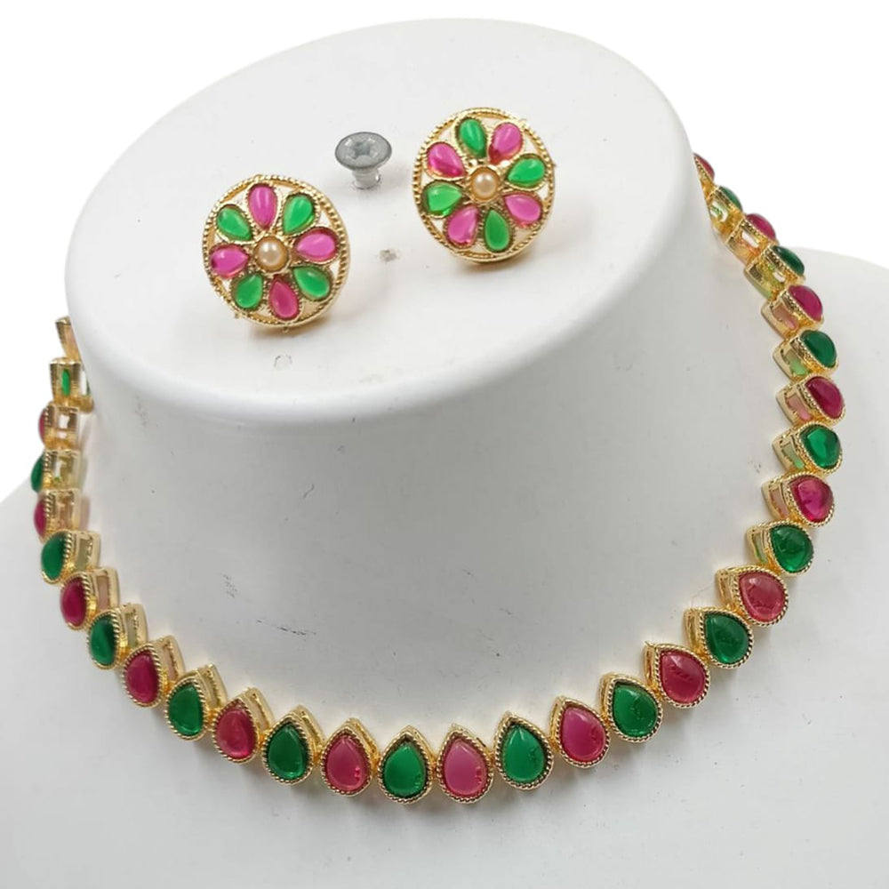 NAFJ Gold Plated Kundan Stone Necklace Set