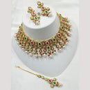 NAFJ Gold Plated Crystal Stone And Pearl Necklace Set