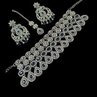 NAFJ Silver Plated American Diamond Necklace Set