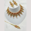 NAFJ Gold Plated Crystal Stone And Pearl Necklace Set