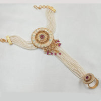 NAFJ Gold Plated Pota Stone Pearl And Meenakari Hand Harness