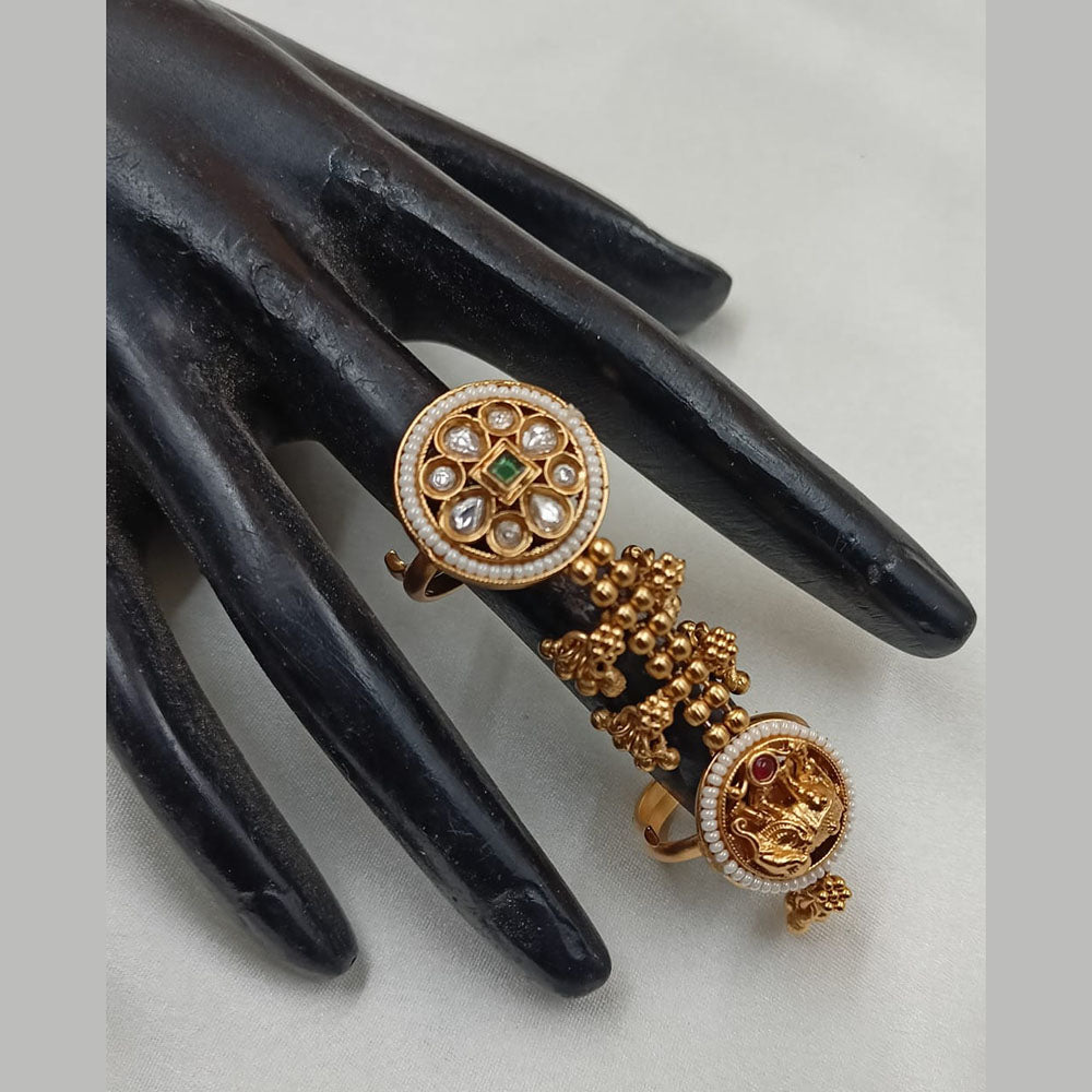 NAFJ Gold Plated with Kundan Stone & Pota Stone Glamour Gleam Ring