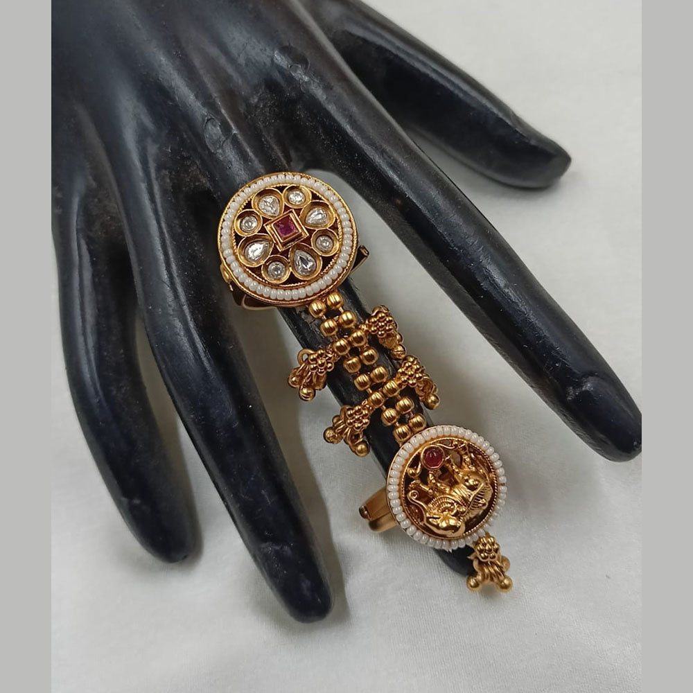 NAFJ Gold Plated with Kundan Stone & Pota Stone Glamour Gleam Ring