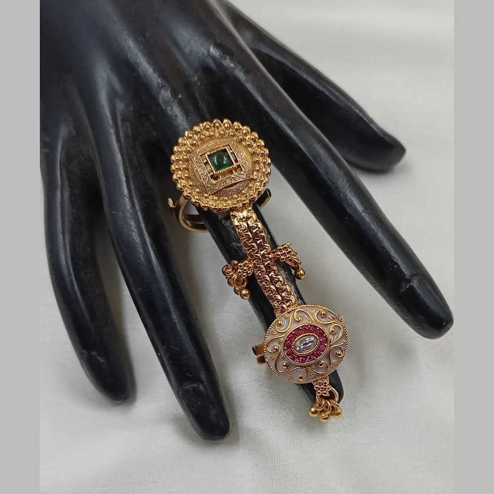 NAFJ  Luxe Gold Plated with Pota Stone Meenakari Glow Ring