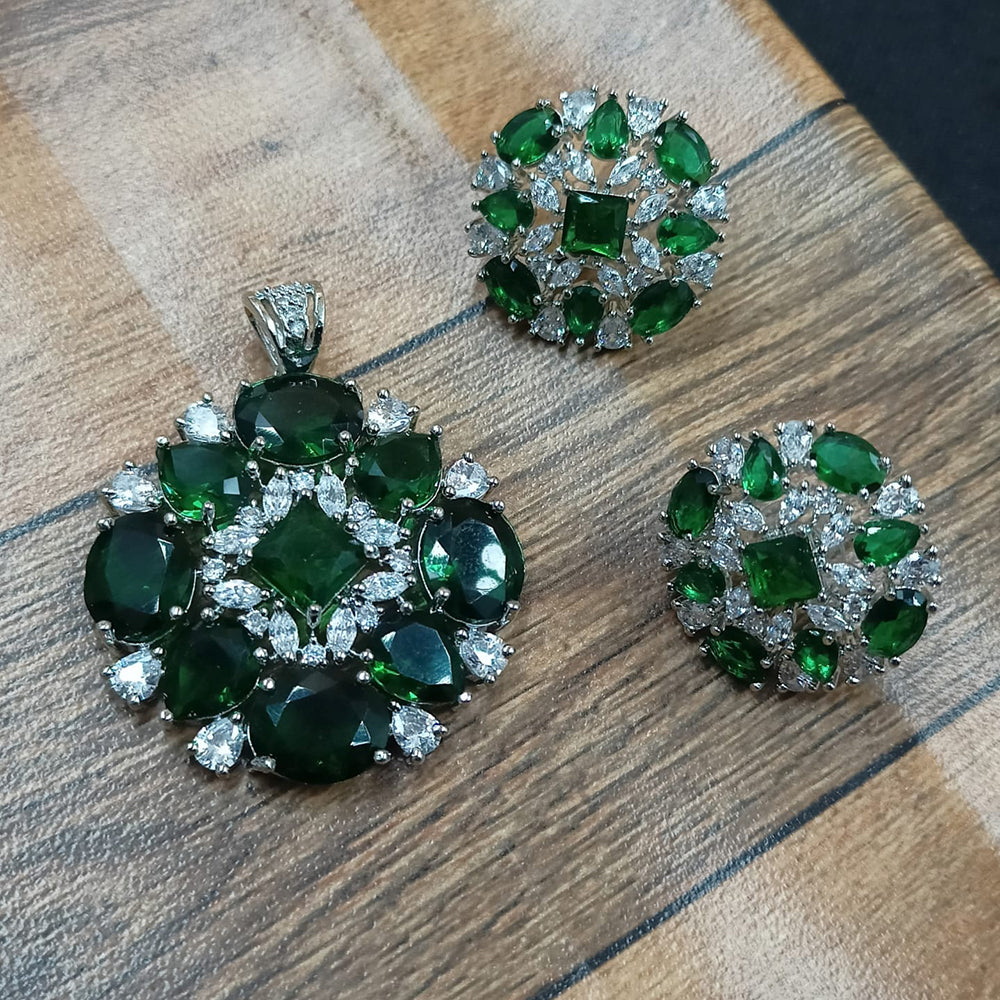 NAFJ  Silver Plated American Diamonds Glam Glitz Pendant Set