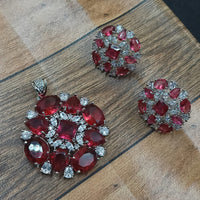 NAFJ  Silver Plated American Diamonds Glam Glitz Pendant Set
