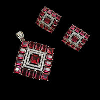 NAFJ  Silver Plated American Diamonds Glam Glitz Pendant Set