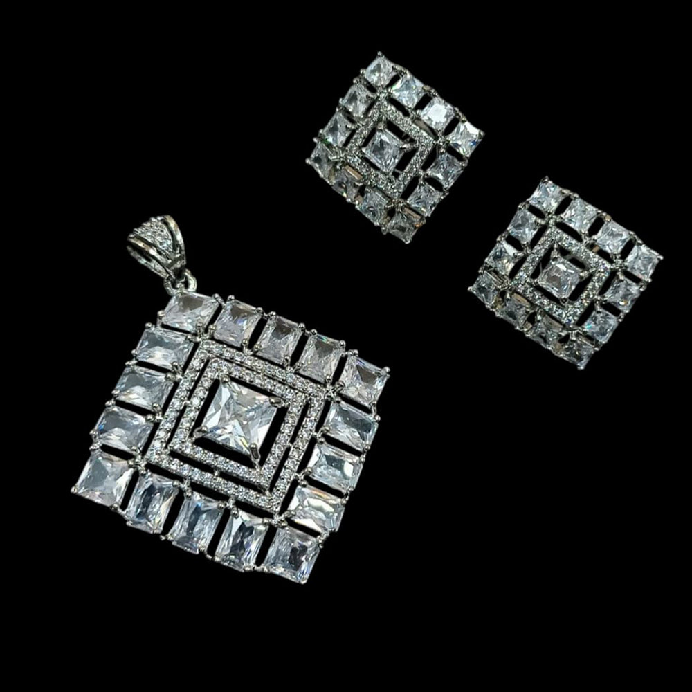 NAFJ  Silver Plated American Diamonds Glam Glitz Pendant Set