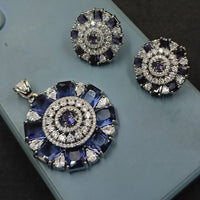 NAFJ  Silver Plated American Diamonds Glam Glitz Pendant Set