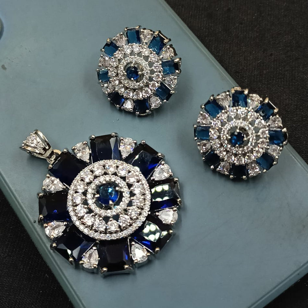 NAFJ  Silver Plated American Diamonds Glam Glitz Pendant Set