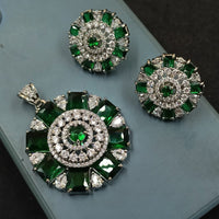 NAFJ  Silver Plated American Diamonds Glam Glitz Pendant Set