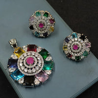 NAFJ  Silver Plated American Diamonds Glam Glitz Pendant Set