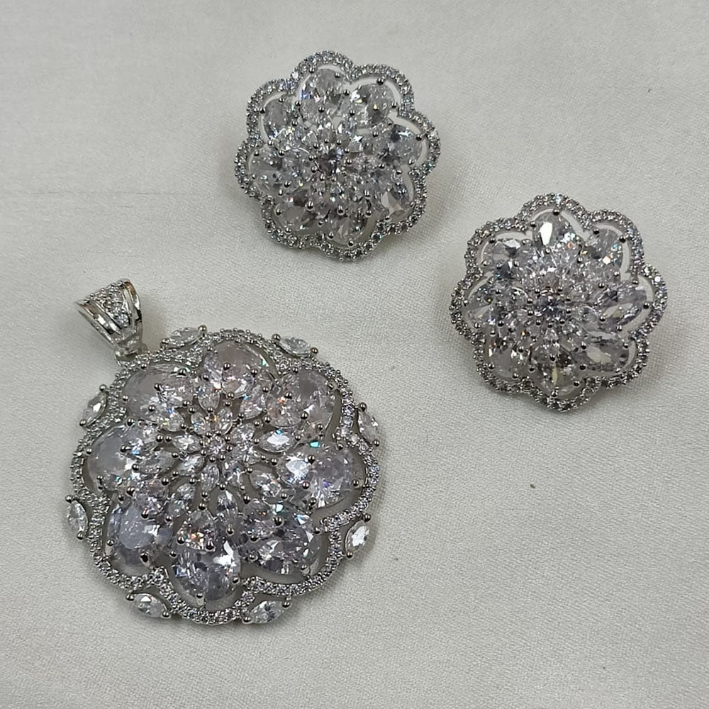 NAFJ  Silver Plated American Diamonds Glam Glitz Pendant Set