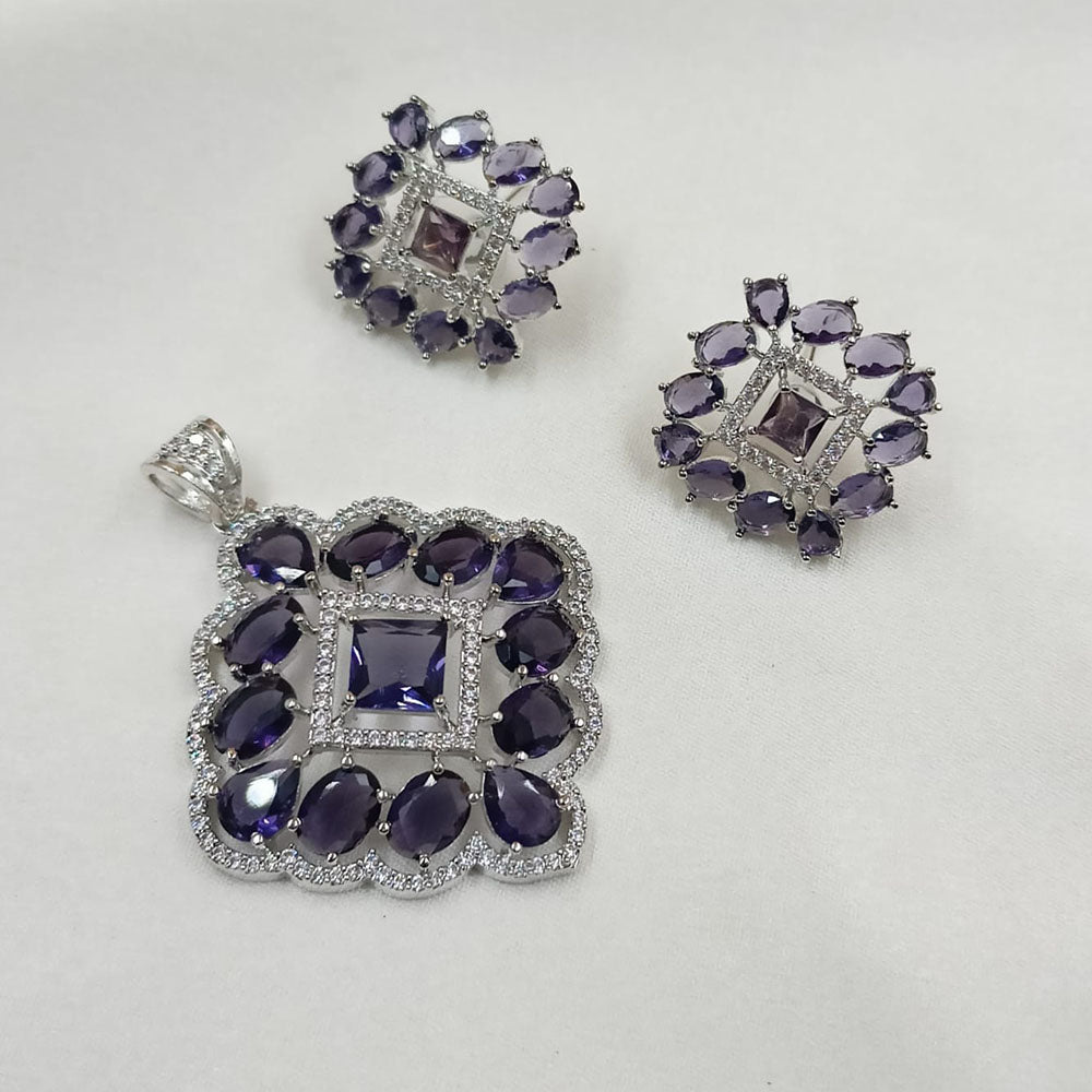 NAFJ  Silver Plated American Diamonds Glam Glitz Pendant Set