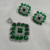 NAFJ  Silver Plated American Diamonds Glam Glitz Pendant Set