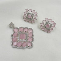 NAFJ  Silver Plated American Diamonds Glam Glitz Pendant Set