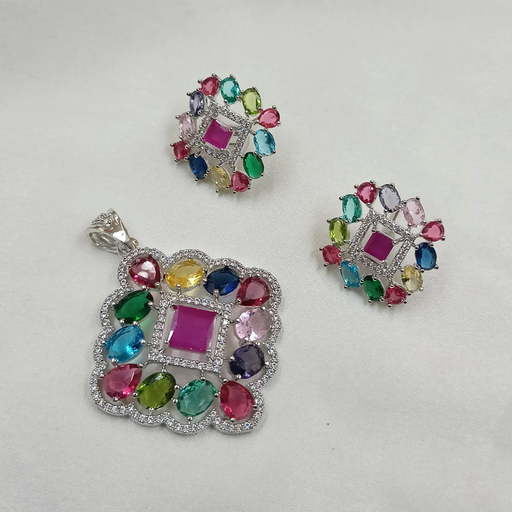 NAFJ  Silver Plated American Diamonds Glam Glitz Pendant Set