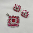 NAFJ  Silver Plated American Diamonds Glam Glitz Pendant Set