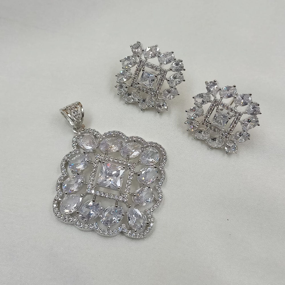 NAFJ  Silver Plated American Diamonds Glam Glitz Pendant Set