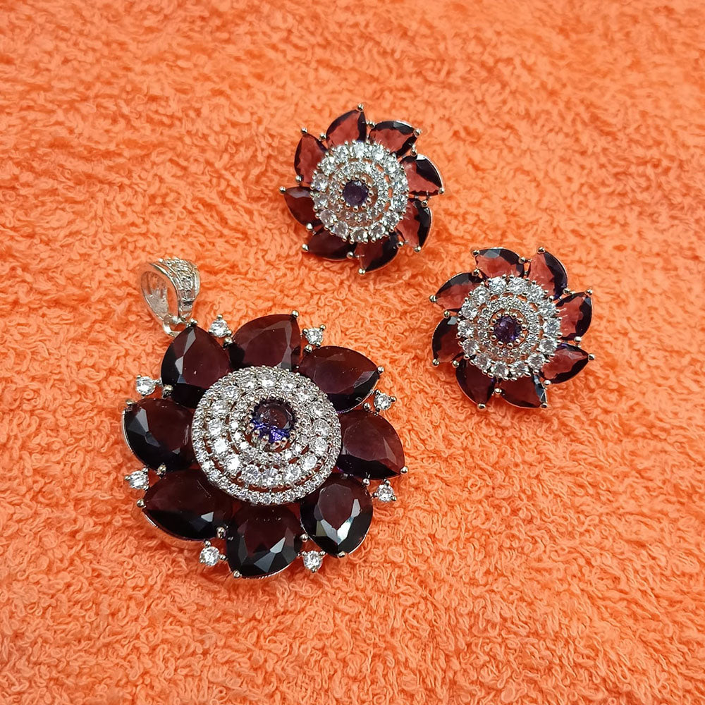 NAFJ  Silver Plated American Diamonds Glam Glitz Pendant Set
