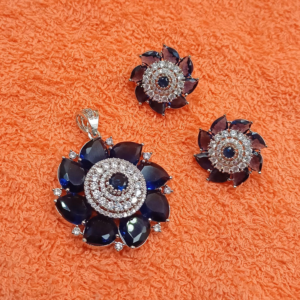NAFJ  Silver Plated American Diamonds Glam Glitz Pendant Set