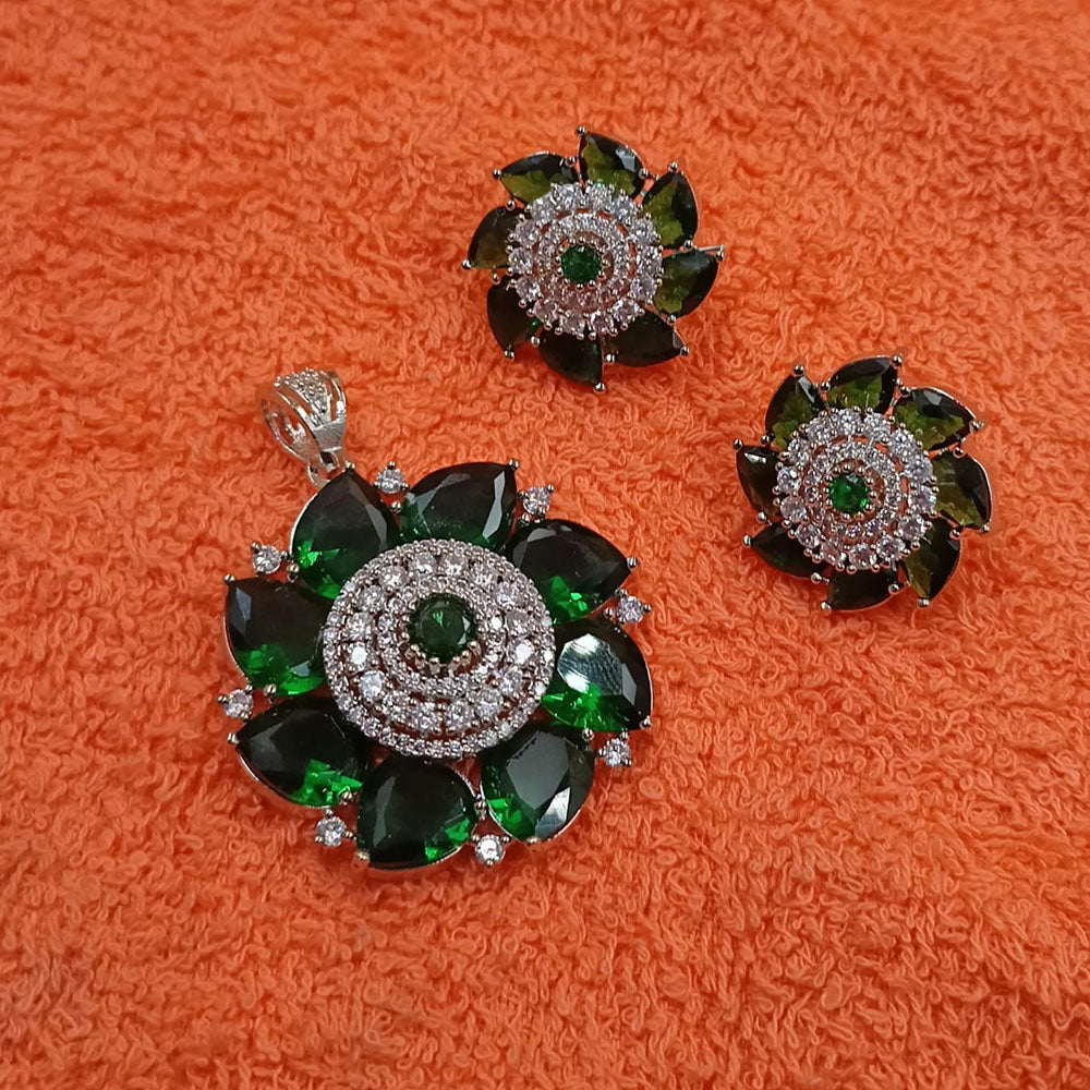 NAFJ  Silver Plated American Diamonds Glam Glitz Pendant Set