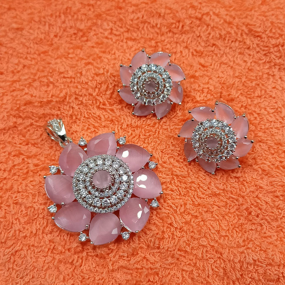 NAFJ  Silver Plated American Diamonds Glam Glitz Pendant Set