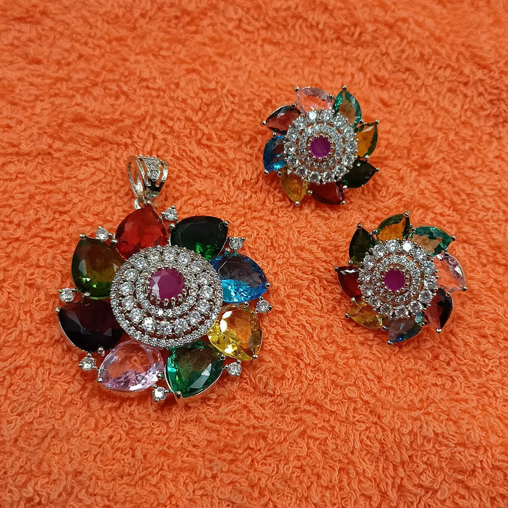 NAFJ  Silver Plated American Diamonds Glam Glitz Pendant Set