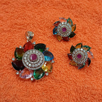 NAFJ  Silver Plated American Diamonds Glam Glitz Pendant Set