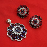 NAFJ  Silver Plated American Diamonds Glam Glitz Pendant Set