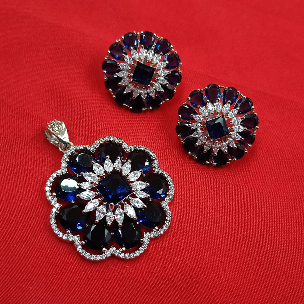 NAFJ  Silver Plated American Diamonds Glam Glitz Pendant Set