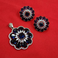 NAFJ  Silver Plated American Diamonds Glam Glitz Pendant Set